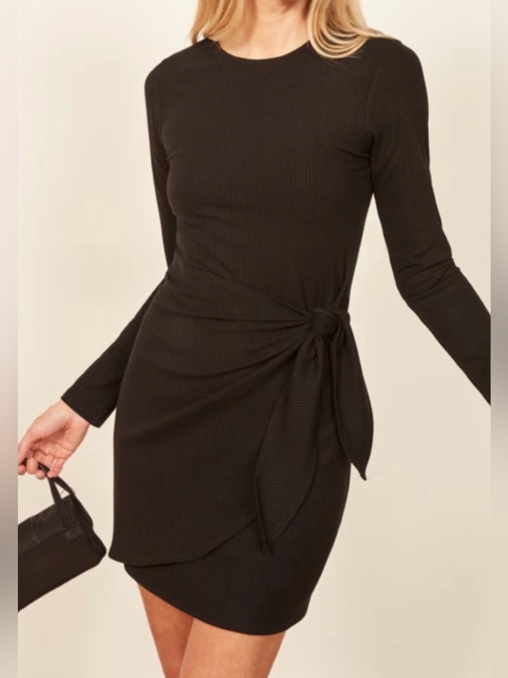 Reformation Calli Ribbed Little Black Dress Medium